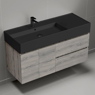 Bathroom Vanity Modern Bathroom Vanity With Black Sink, Wall Mounted, 48